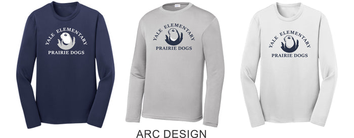 Yale Elementary Wicking Long Sleeve Tee- 4 designs- Adult, Ladies, Youth Sizes