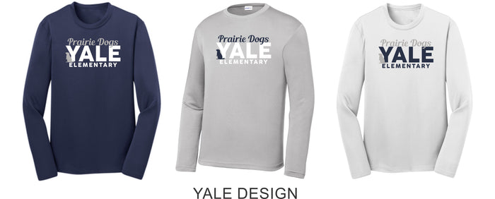 Yale Elementary Wicking Long Sleeve Tee- 4 designs- Adult, Ladies, Youth Sizes