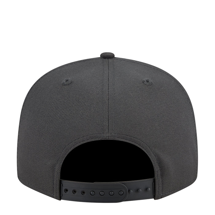 Charcoal baseball cap back view with adjustable strap and eyelets