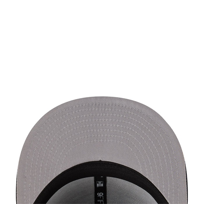 Light gray baseball cap with black inner band and stitched crown