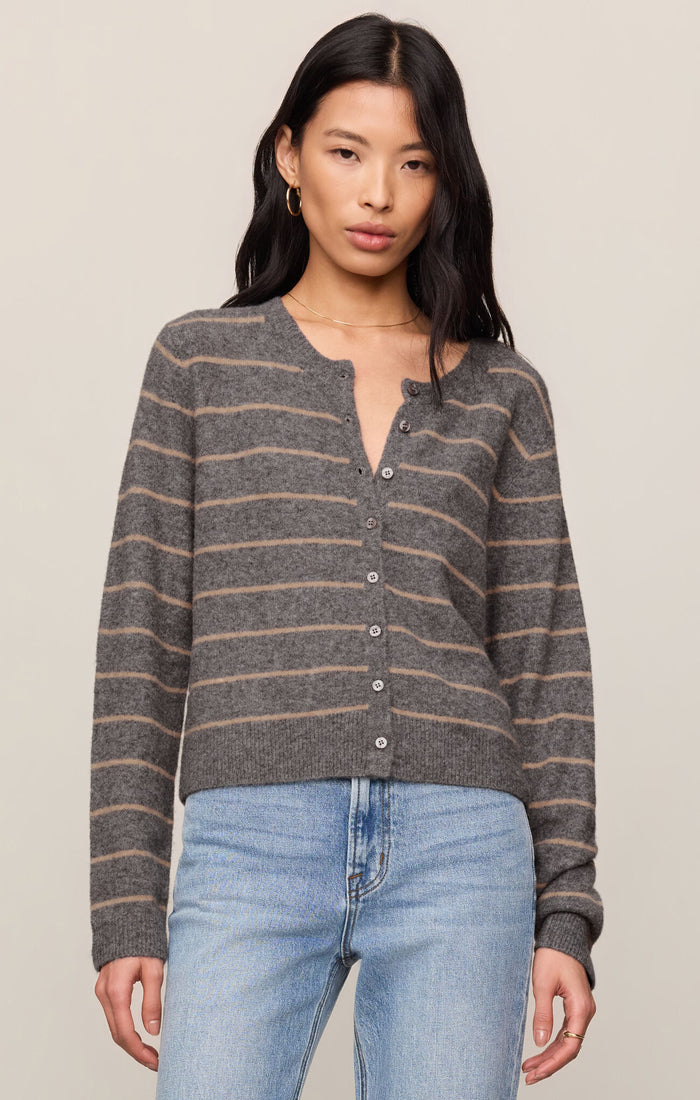 Z Supply Medina Stripe Cardigan - Charcoal Heather